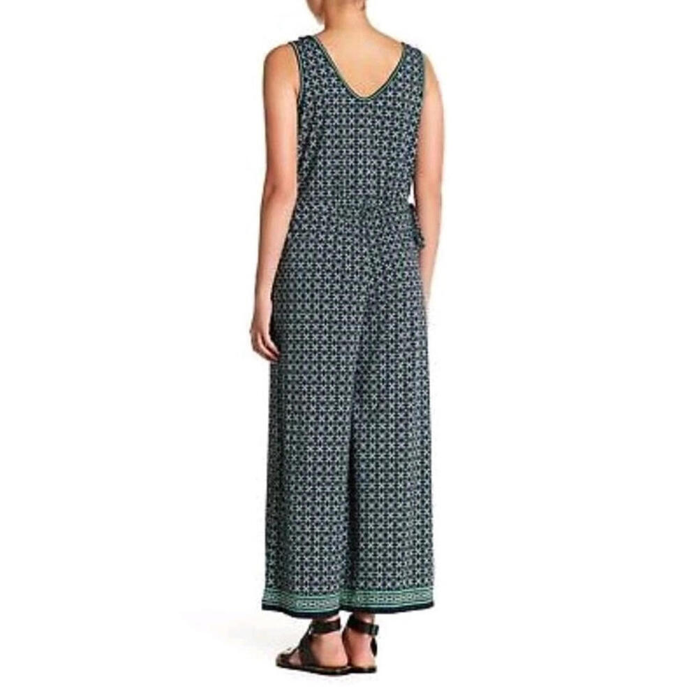 Max Studio GEO Pattern Size L Navy Green Wide Leg Jumpsuit NWT $118 #C - Picture 2 of 14